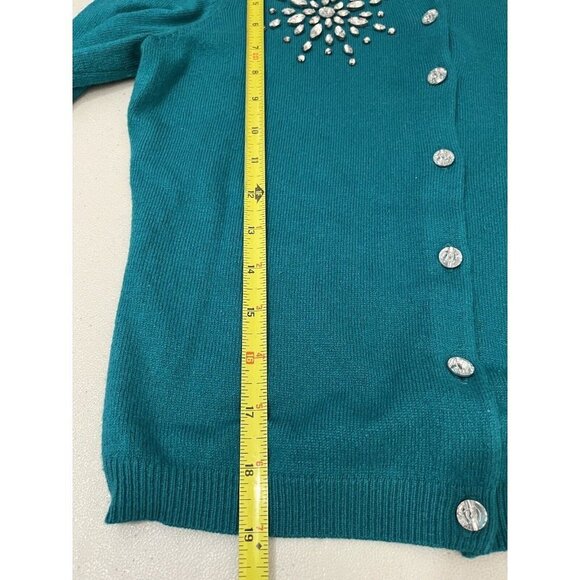 moda international embellished Cashmere Blend Sweater  Women Small Teal Green - Picture 10 of 10